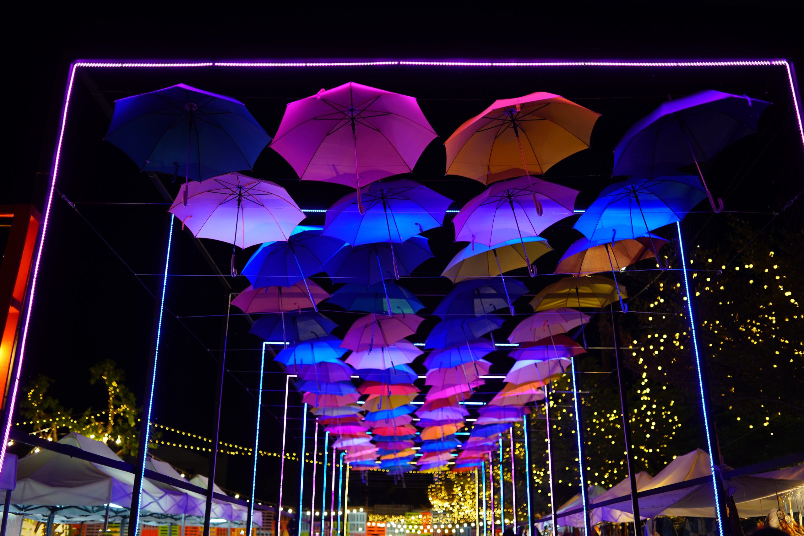 The colorful umbrella in night event outdoor in park